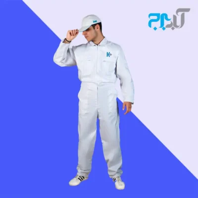 لباس کار سرهمی سفید کناف با گلدوزی +K سایز لارج ( L )