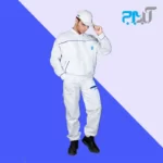 لباس کار دو تکه سفید کناف با گلدوزی +K سایز دوایکس لارج ( 2XL )