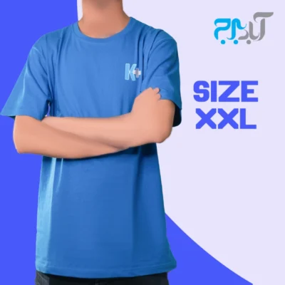تیشرت یقه گرد آبی با چاپ +K سایز دوایکس لارج ( 2XL )