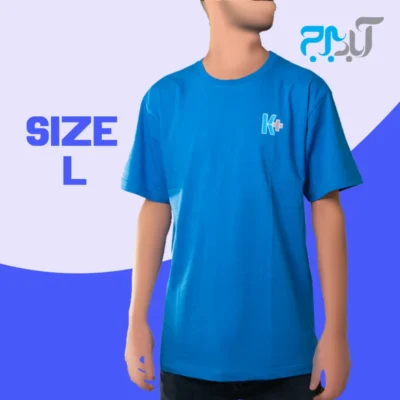 تیشرت یقه گرد آبی با چاپ +K سایز لارج ( L )