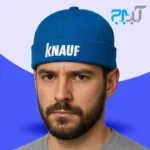 کلاه کتان لئون آبی کناف با گلدوزی KNAUF