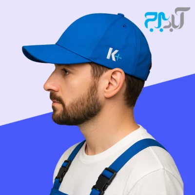 کلاه کتان کاپ دار آبی کناف با گلدوزی +K